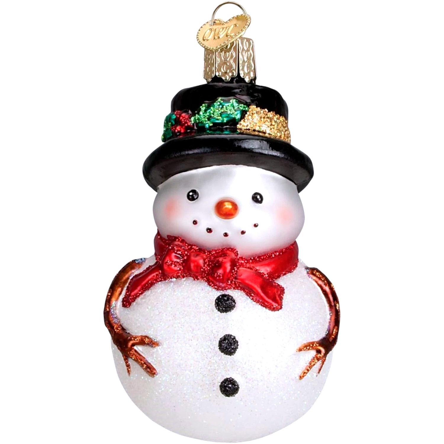 Red Bow Holly Hat Snowman Ornament