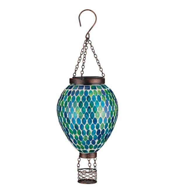 Mosaic Hot Air Balloon Solar Lantern Blue