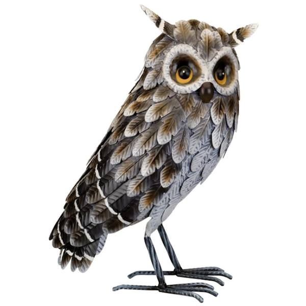 Standing Grey Horned Owl Décor