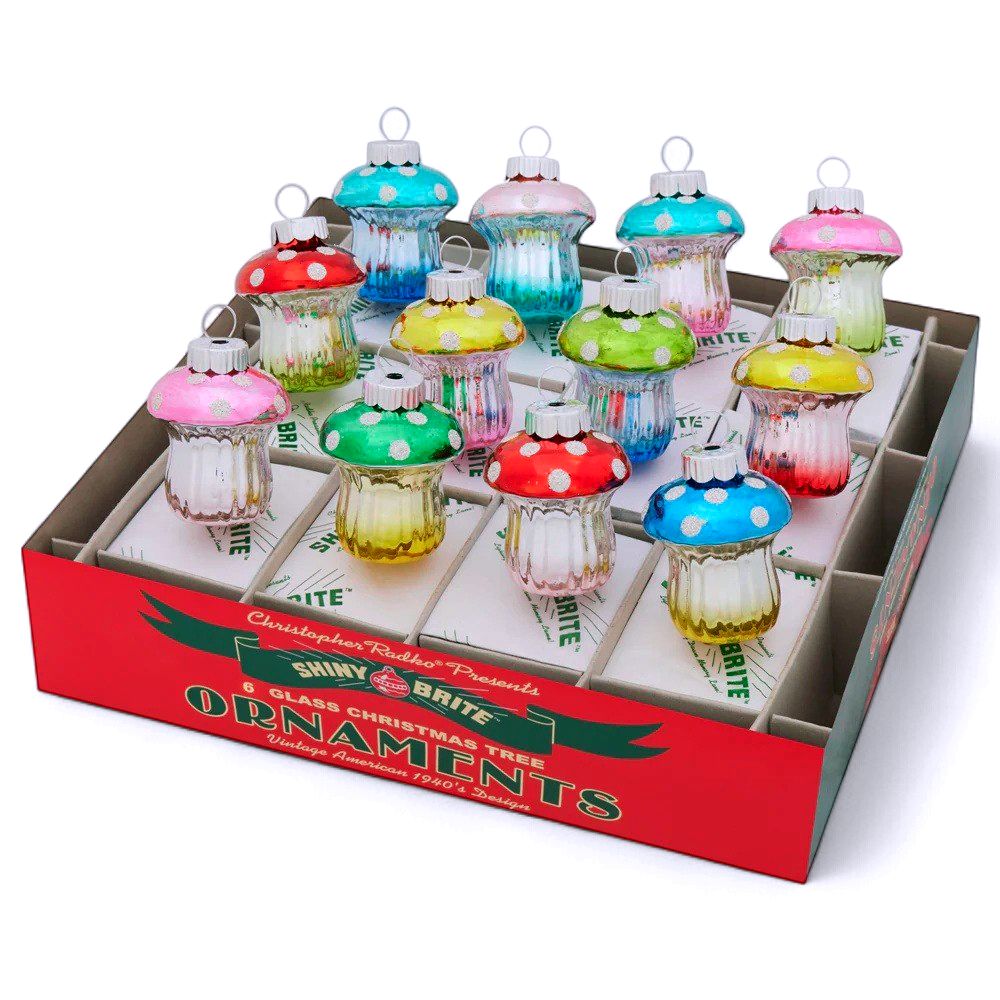 Christmas Confetti  12 Count  1.75" Mushrooms Styles Assorted