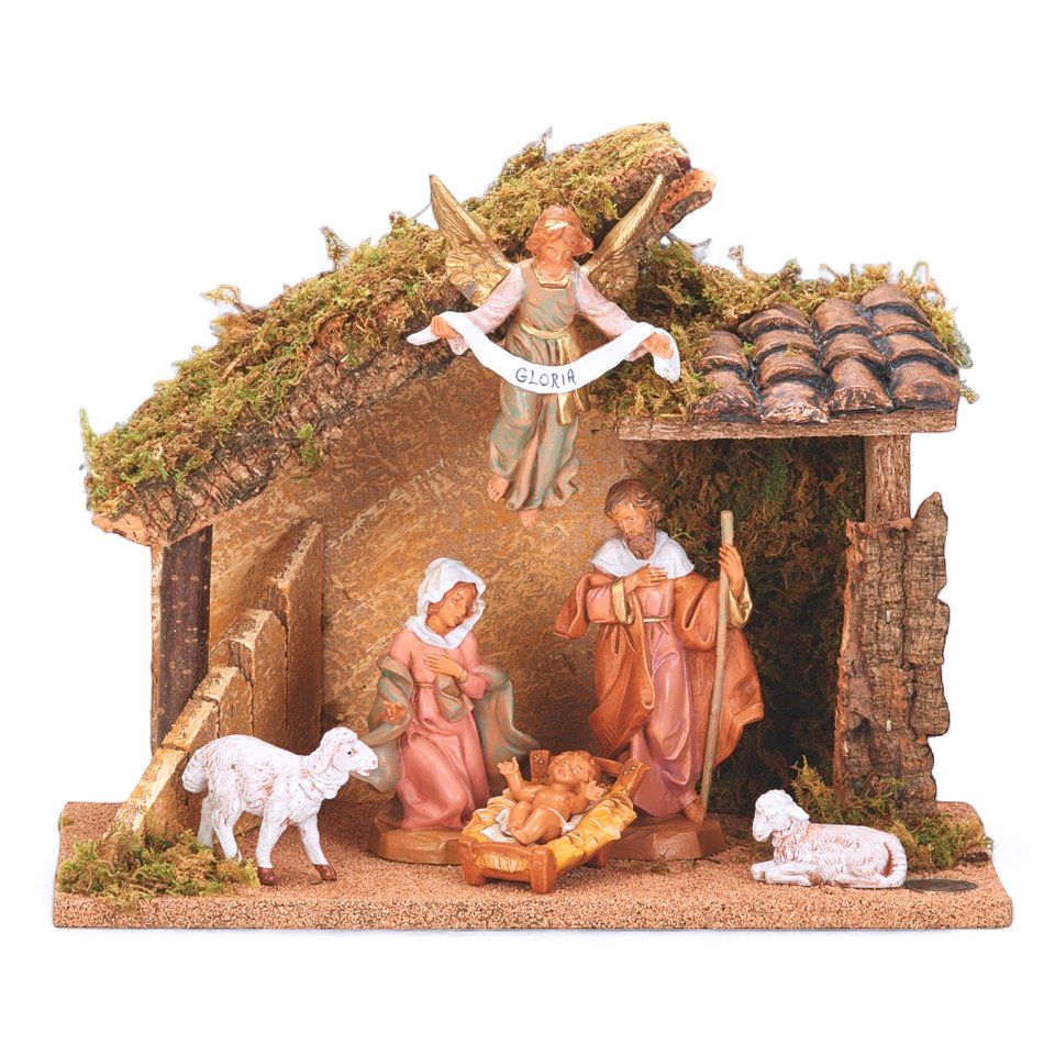 Stable with 6 Pc Figure Set- Fontanini 5" Scale