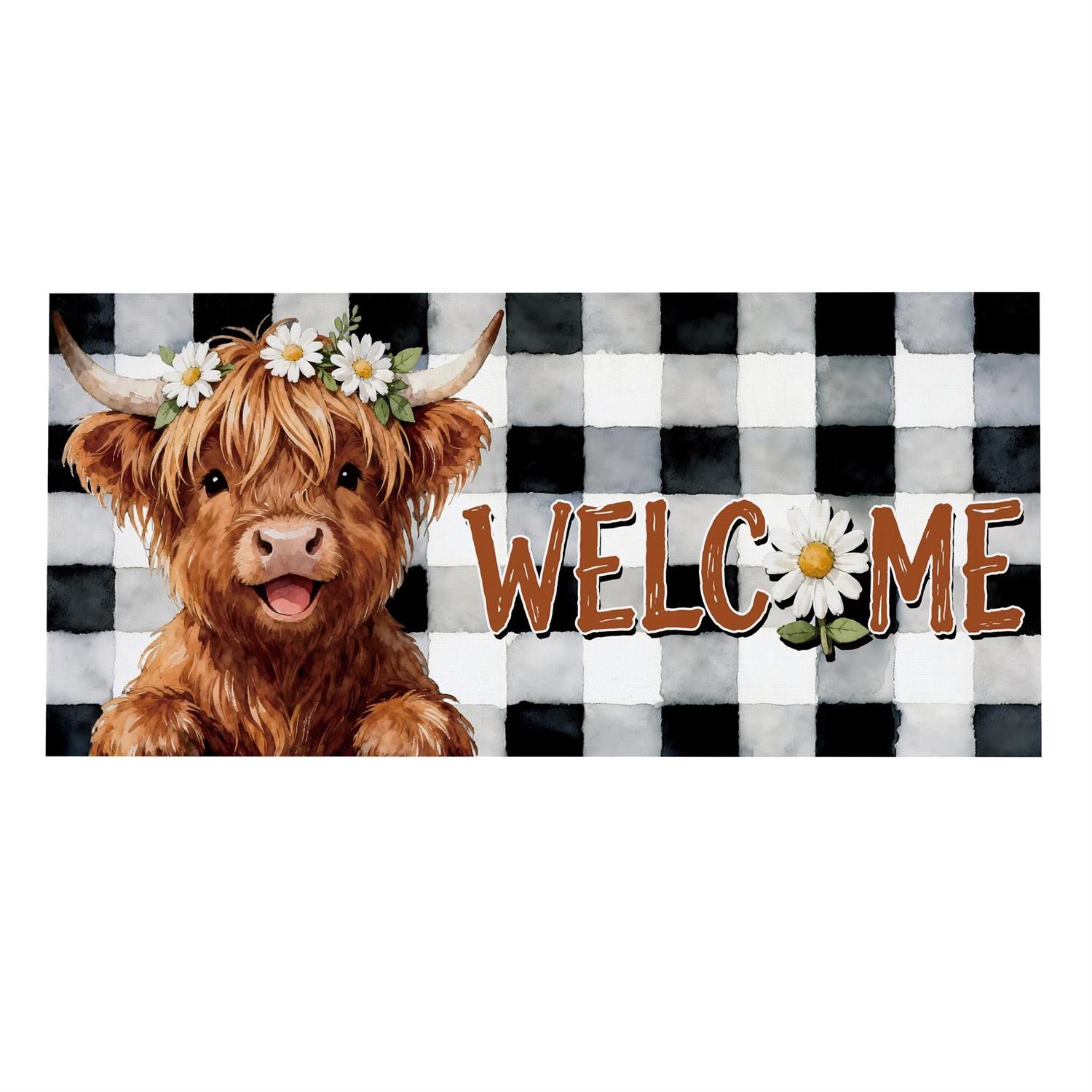 Sassafras Switch Mat Floral Highland Cow Plaid