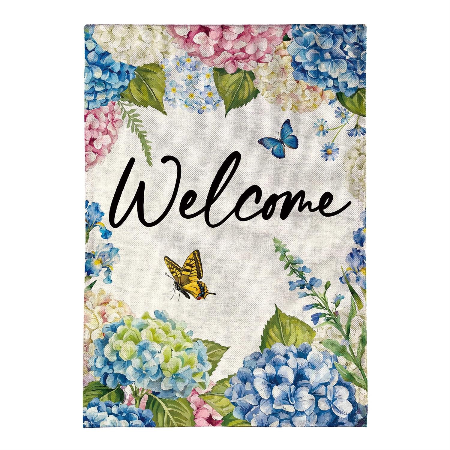 Burlap Garden Flag Hydrangea &amp; Butterfly