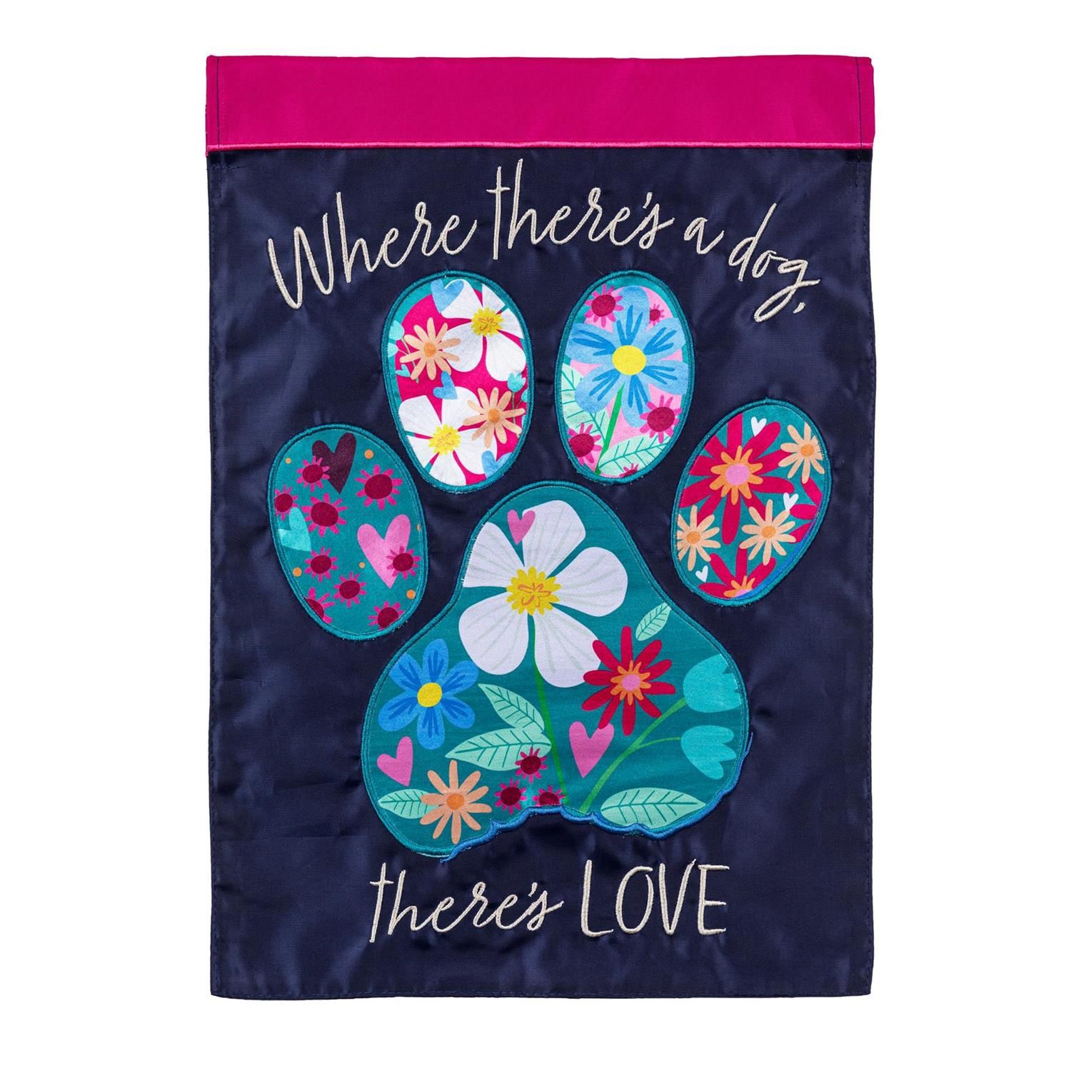 Applique Garden Flag Floral Paw Print