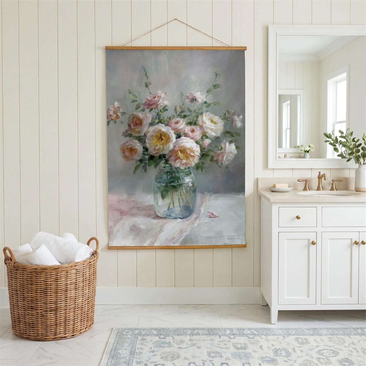 Roses In Vase Canvas Tapestry 52" X 36"