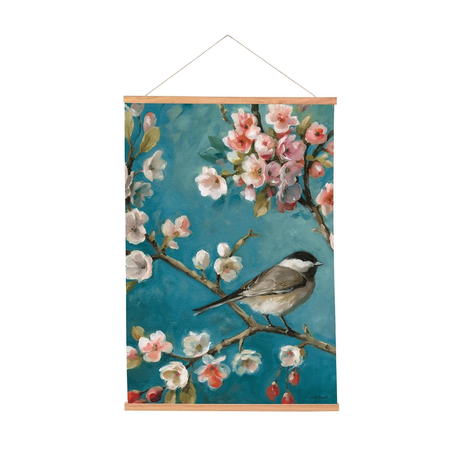 Bird On Floral Branch Canvas Tapestry 36" X 24"