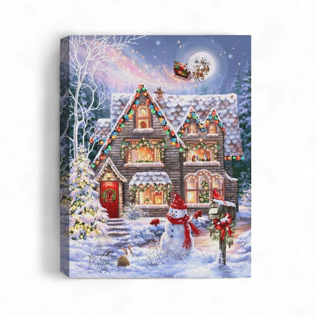 Mini Lighted Canvas 8" X 6" - Christmas House