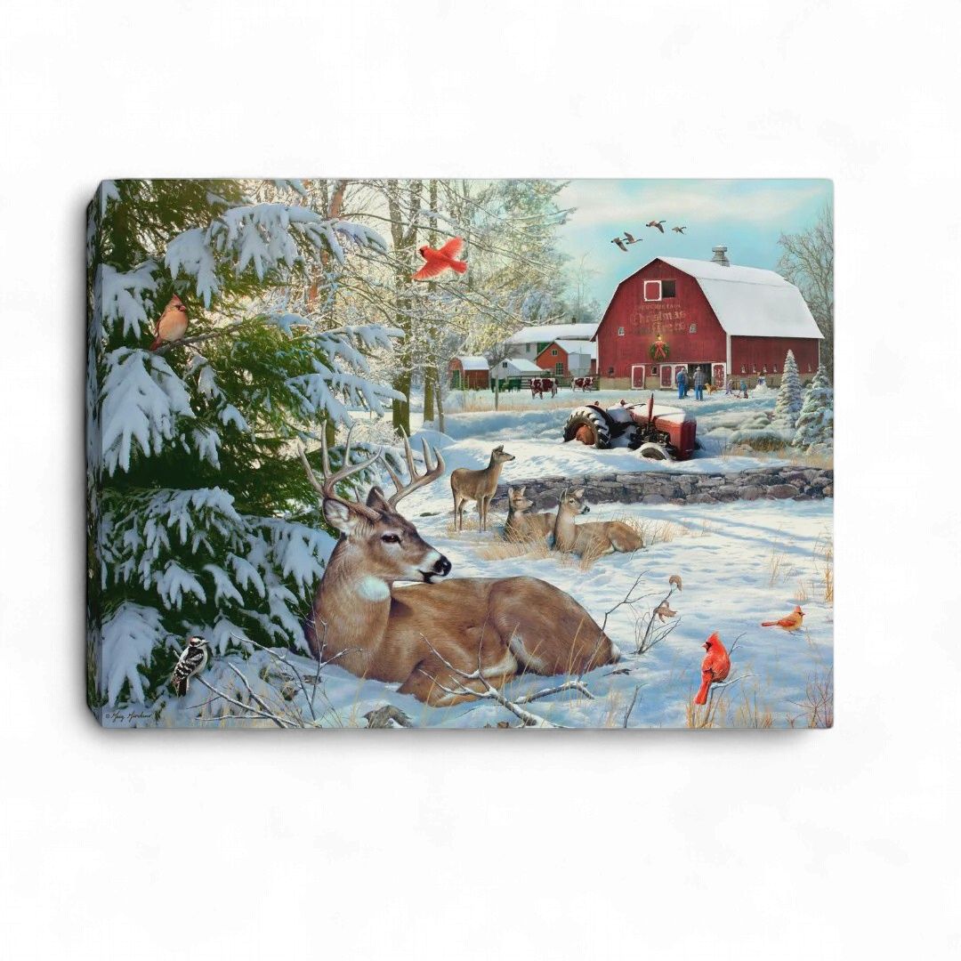 Mini Lighted Canvas 8" X 6" - Fresh Snow On The Farm