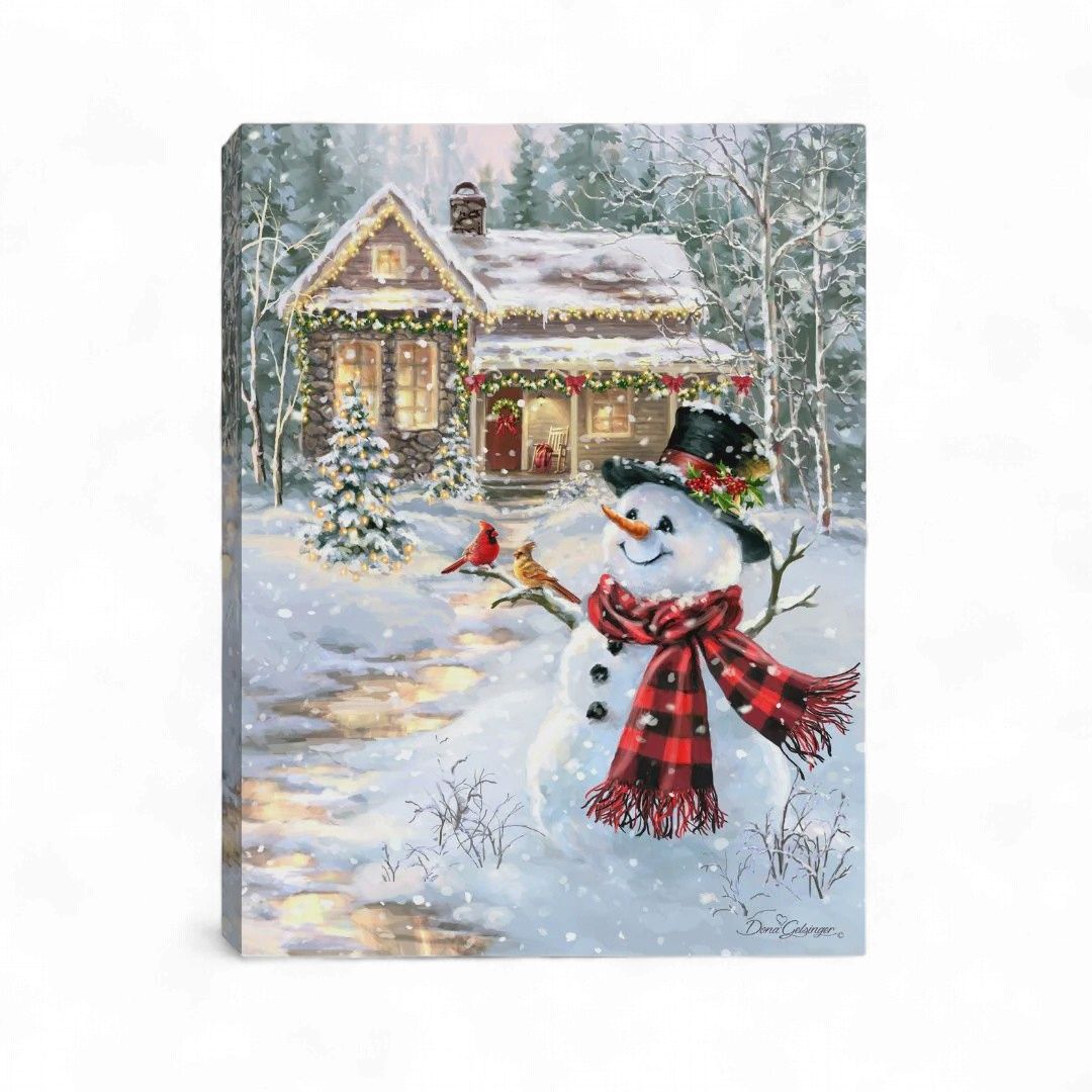 Mini Lighted Canvas 8" X 6" - Cottage In The Snow