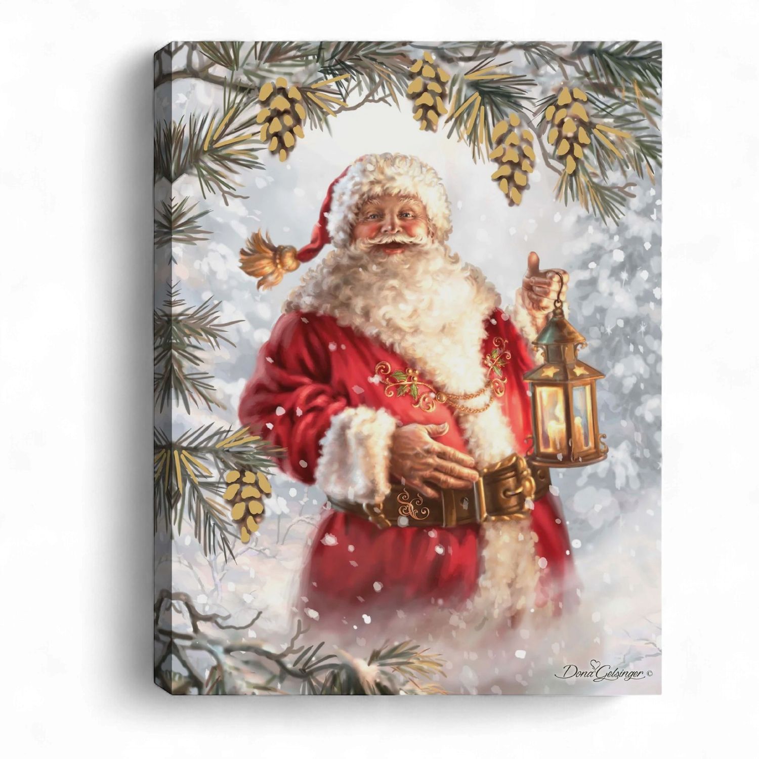Mini Lighted Canvas 8" X 6" - White Gold Santa