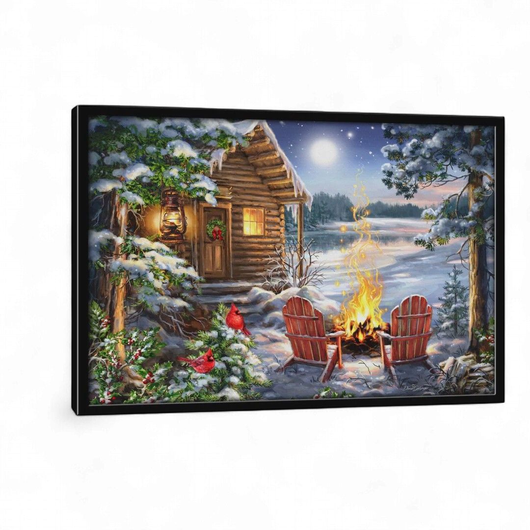 Lighted Framed Canvas 14" X 20" - Christmas At The Lake