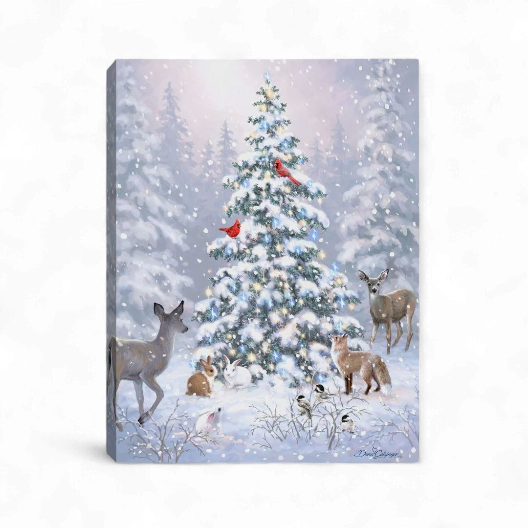 Mini Lighted Canvas 8" X 6" - Woodland Christmas