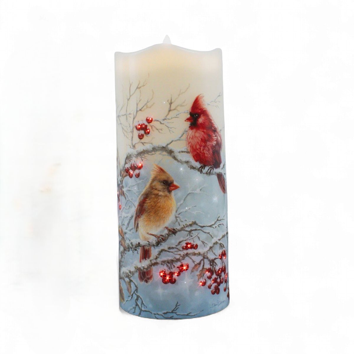 Fiber Optic Candle Winter Cardinals