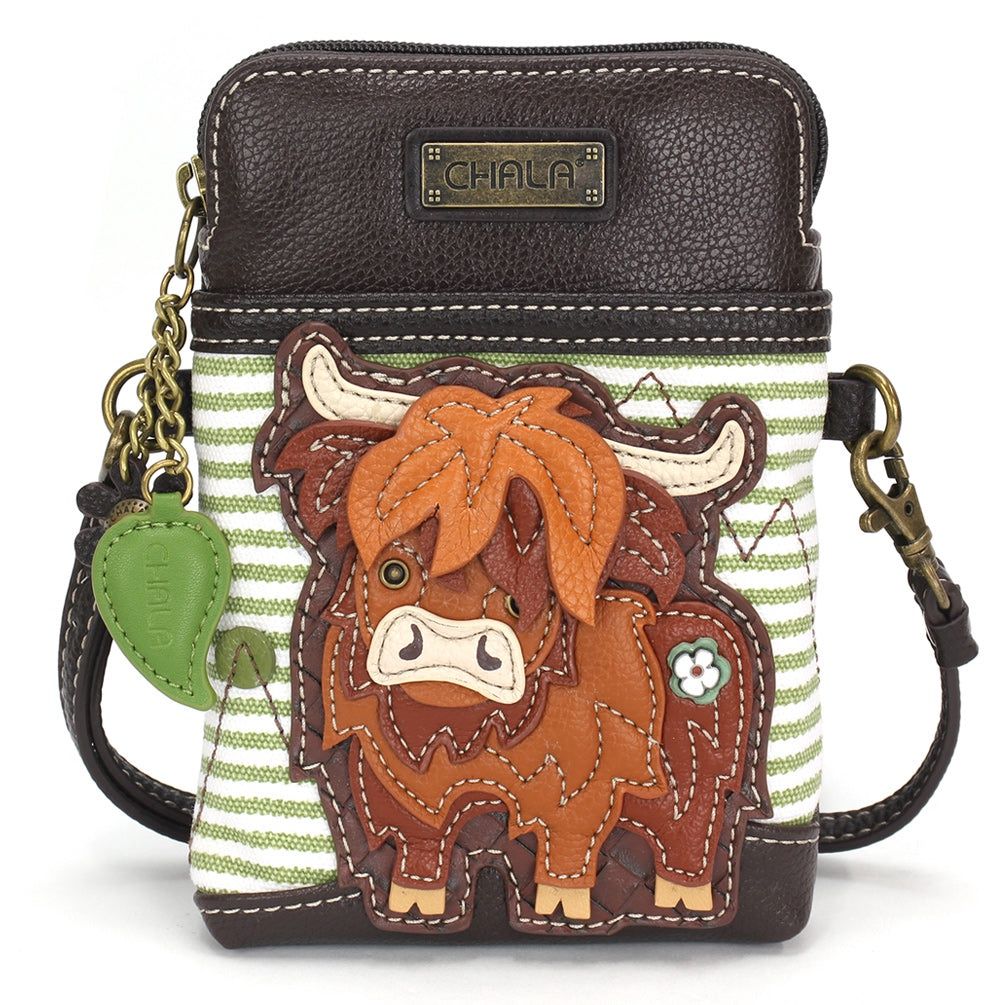 Cellphone Crossbody - Highland Cow - Green Stripe