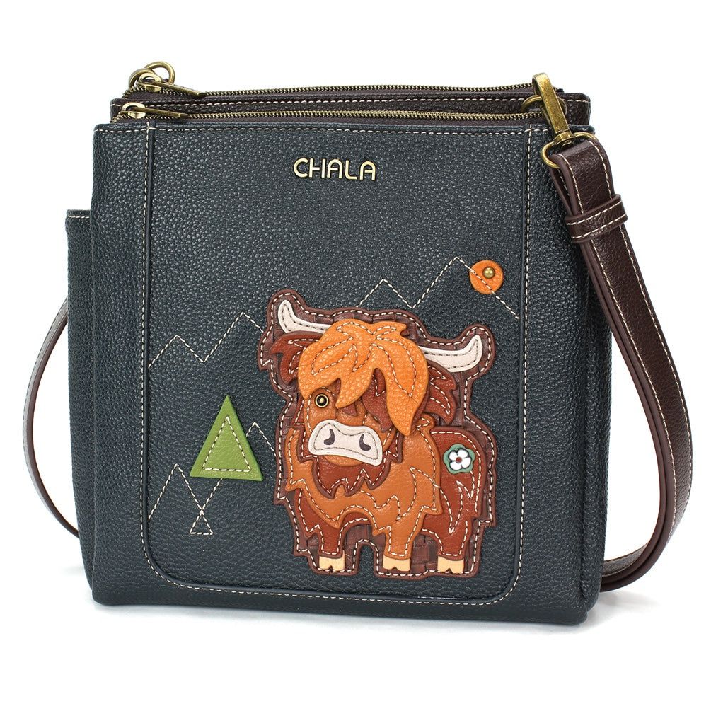 Merry Messenger Bag - Highland Cow  - Navy