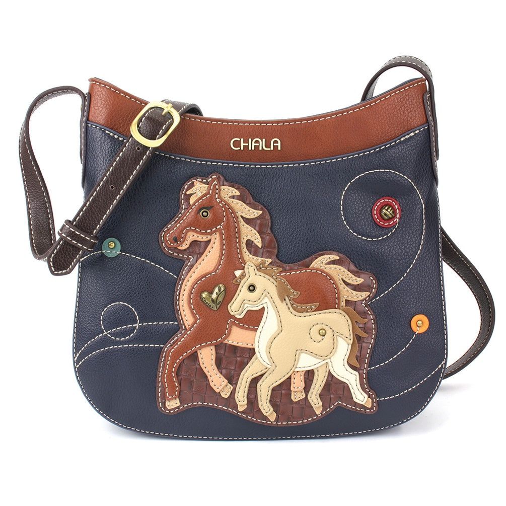 Crescent Crossbody - Horse Family  - Navy