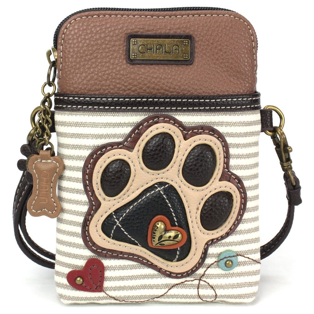 Cellphone Crossbody - Ivory Paw Print - Gray