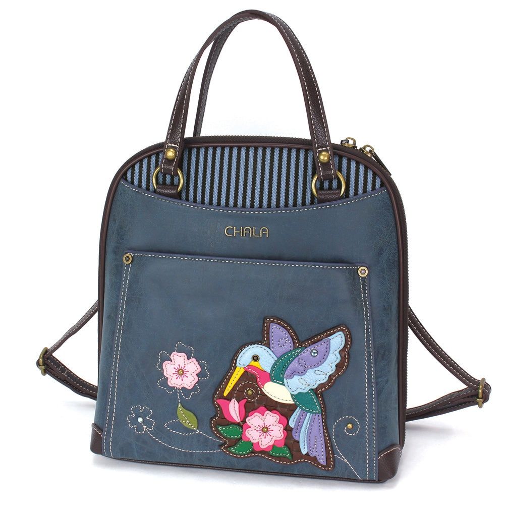 Convertible Backpack Purse - Hummingbird A  - Blue