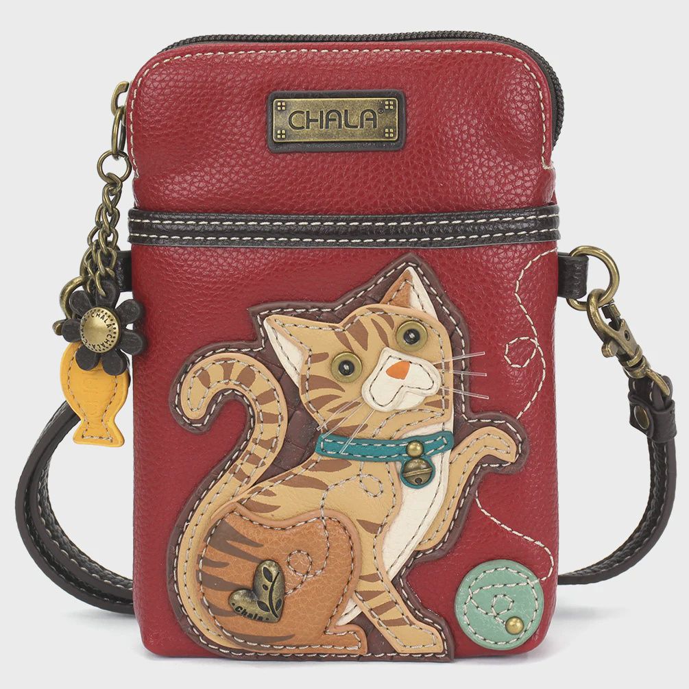 Cellphone Crossbody - Tabby Cat - Orange Burgundy