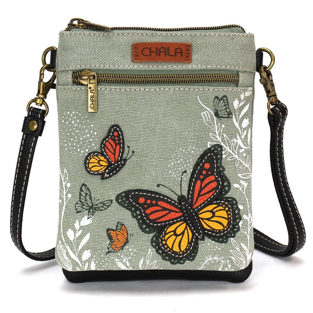 Double Pocket Crossbody - Monarch Butterfly - Gray