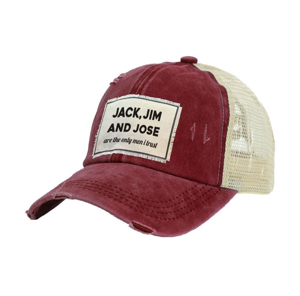 Vintage Distressed Trucker Cap - Jack, Jim And Jose