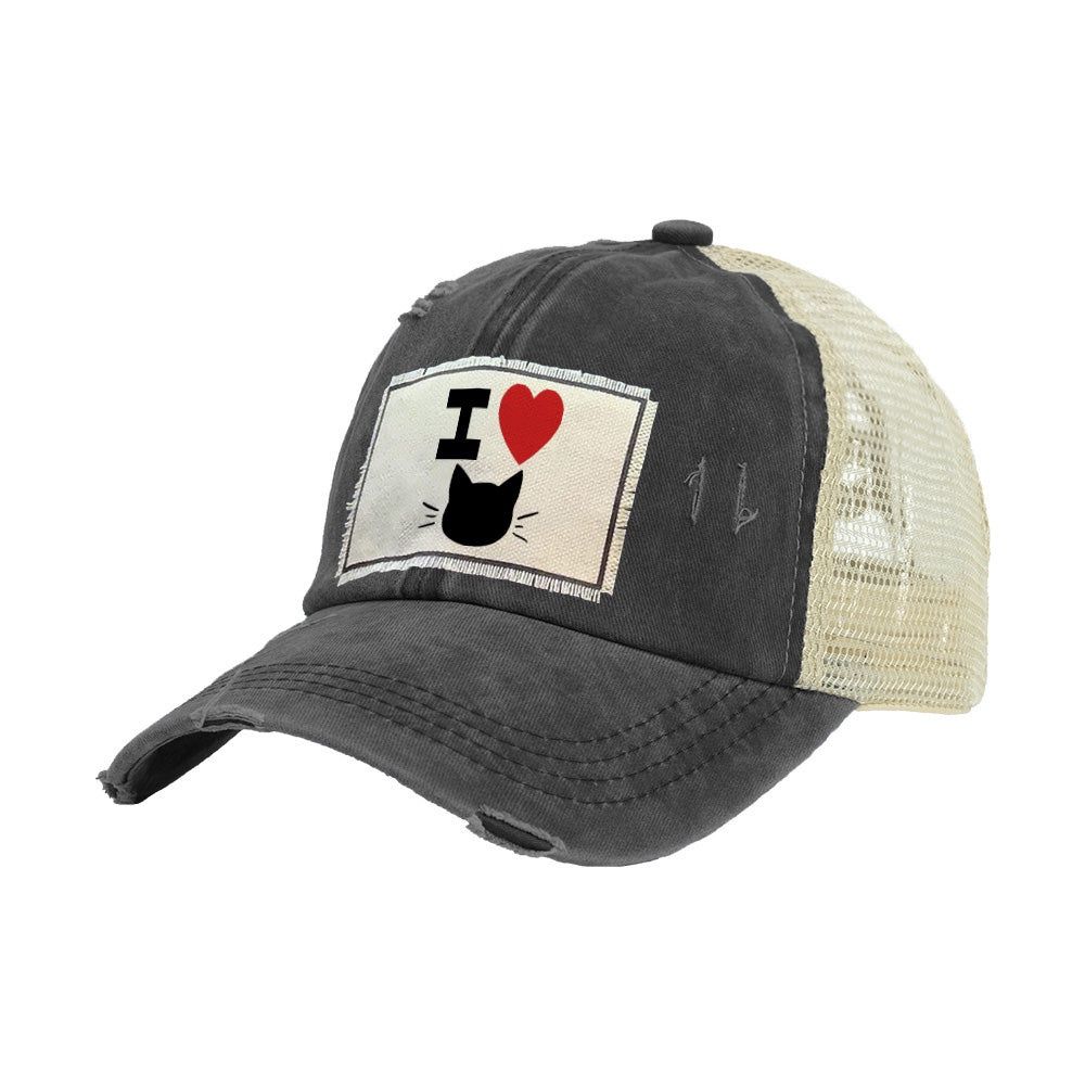 Vintage Distressed Trucker Cap - I Heart Cats