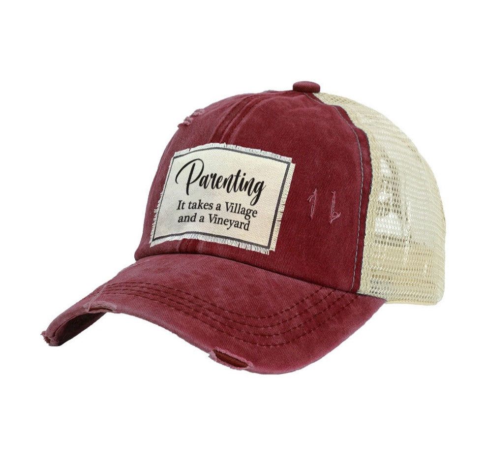 Vintage Distressed Trucker Cap - Parenting Takes A Village