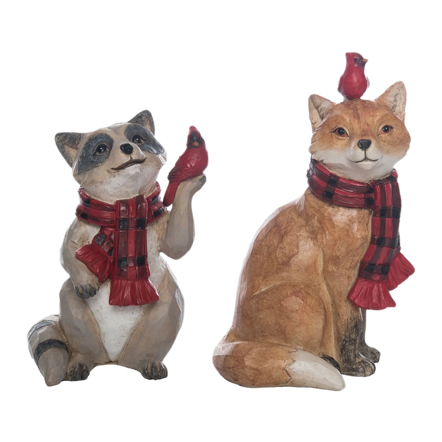Woodland Holiday Animal Figurines Fox &amp; Racoon 6" - 2 Styles - Sold Individually