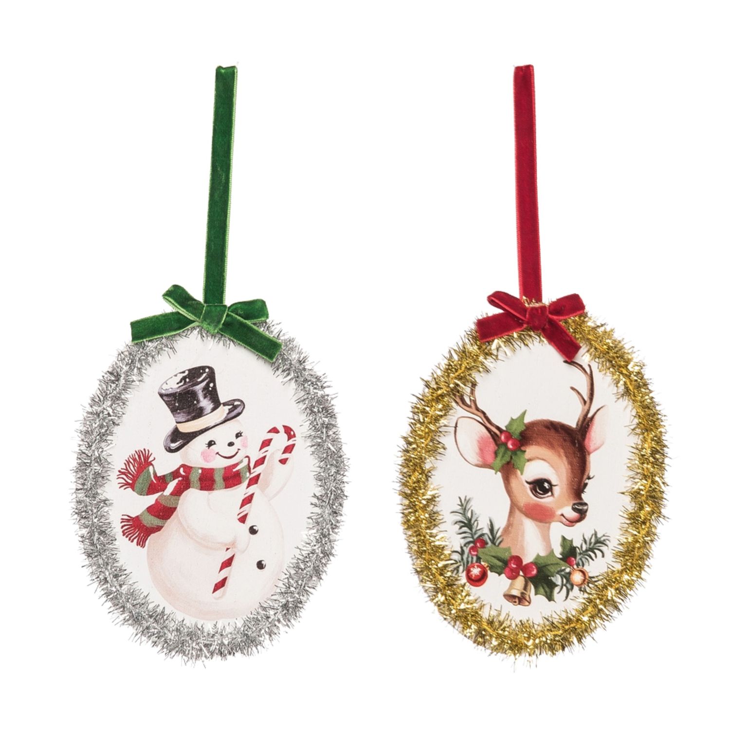Retro Oval Tinsel Ornament 9" - 2 Styles - Sold Individually