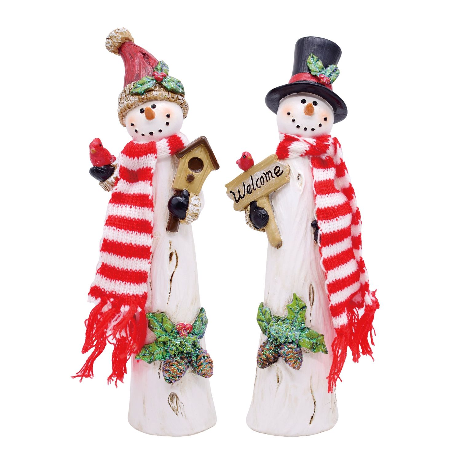 Skinny Snowman W/ Fabric Scarf 9" - 2 Styles - Sold Individually
