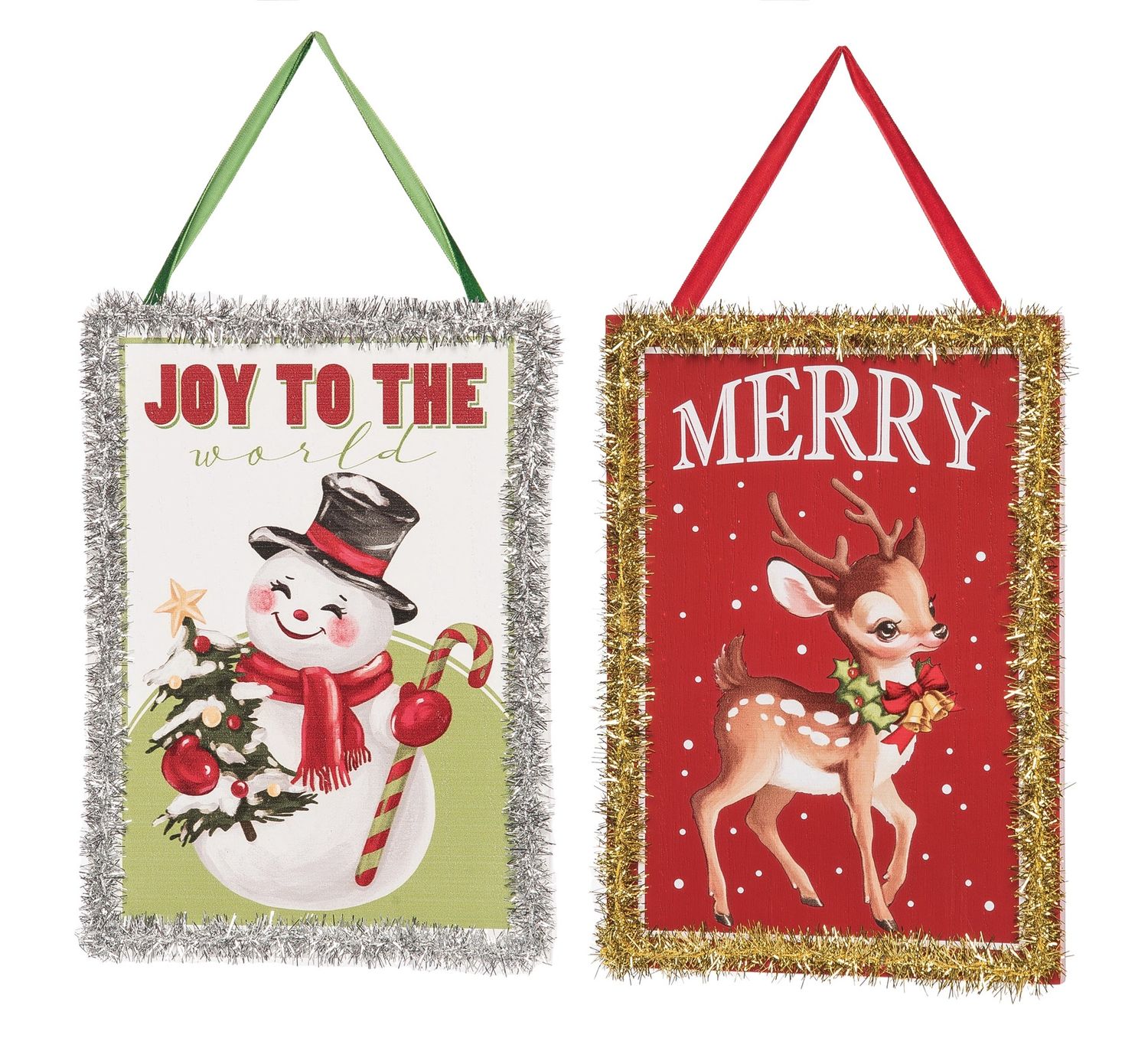 Retro Rectangle Tinsel Ornament 13" - 2 Styles - Sold Individually