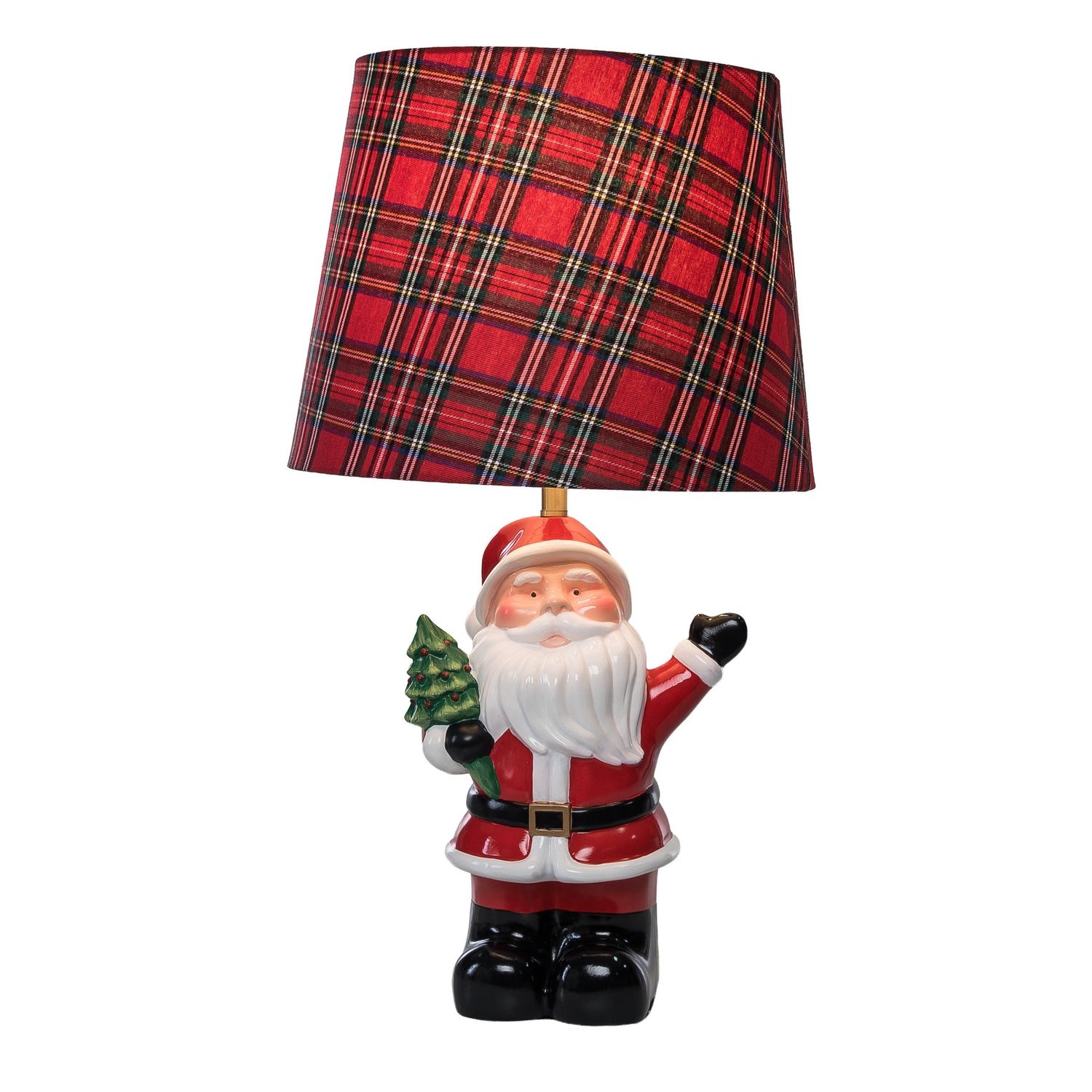 Santa Lamp W/ Plaid Shade 21"