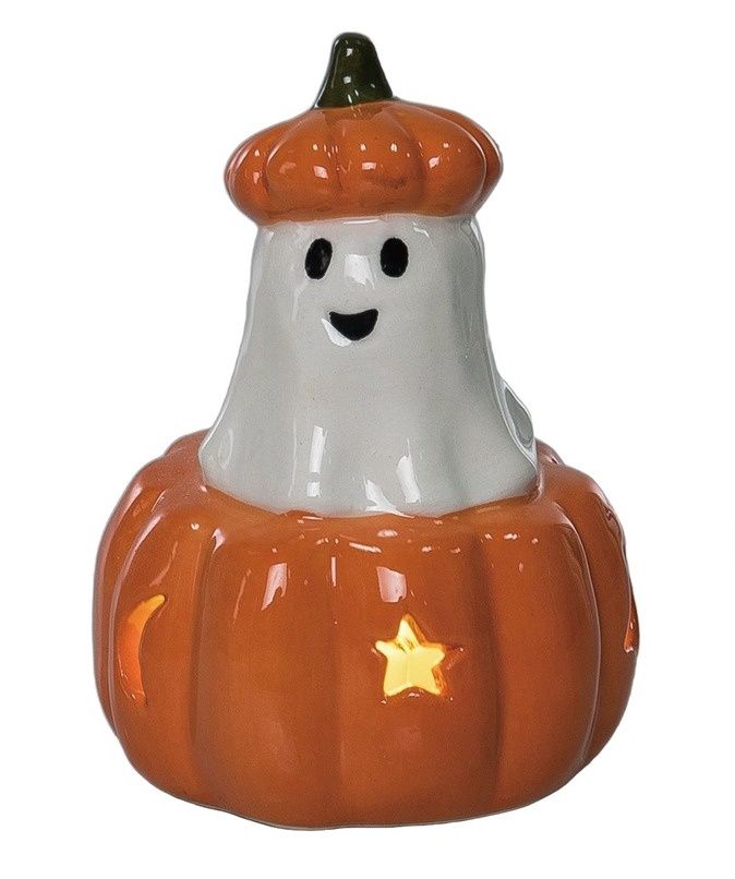 Mini Light Up Pumpkin W/ Ghost 4"