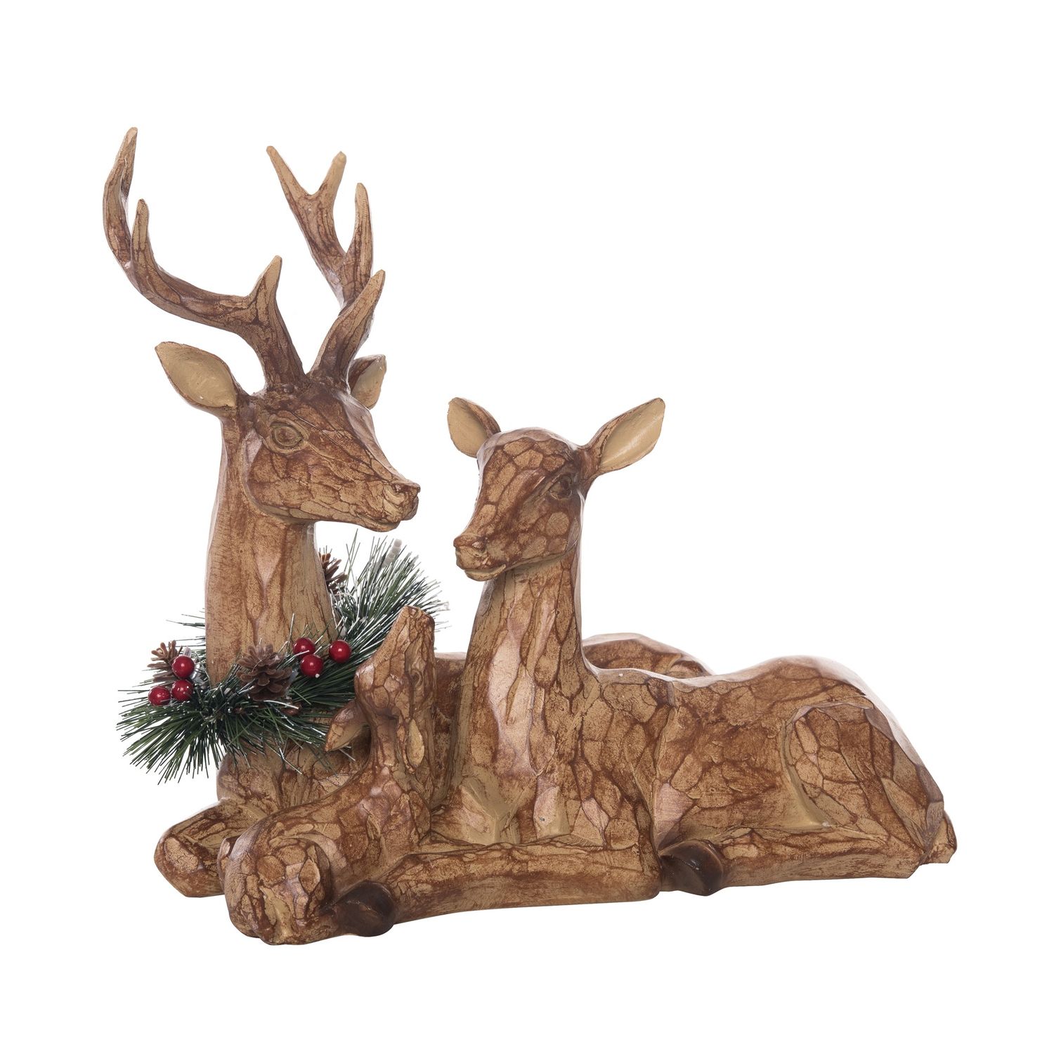 Laying Carved Deer Couple