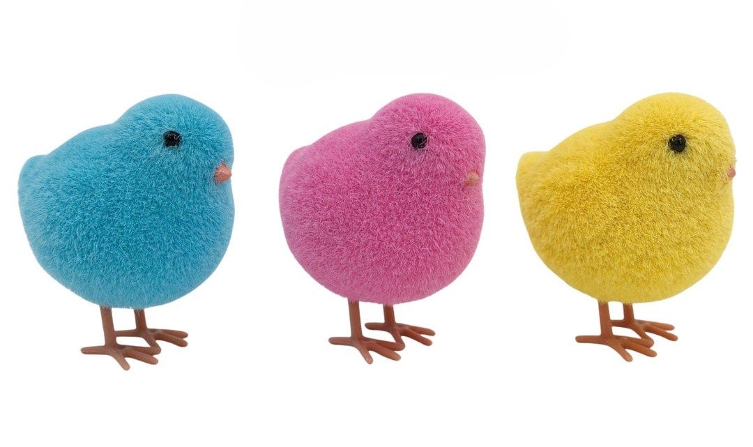 Mini Resin Flocked Chicks - 3 Styles - Sold Individually