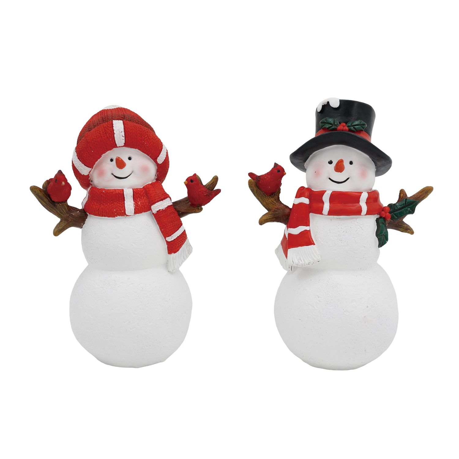 Resin Snowman With Cardinal - 2 Styles - Sold Individually