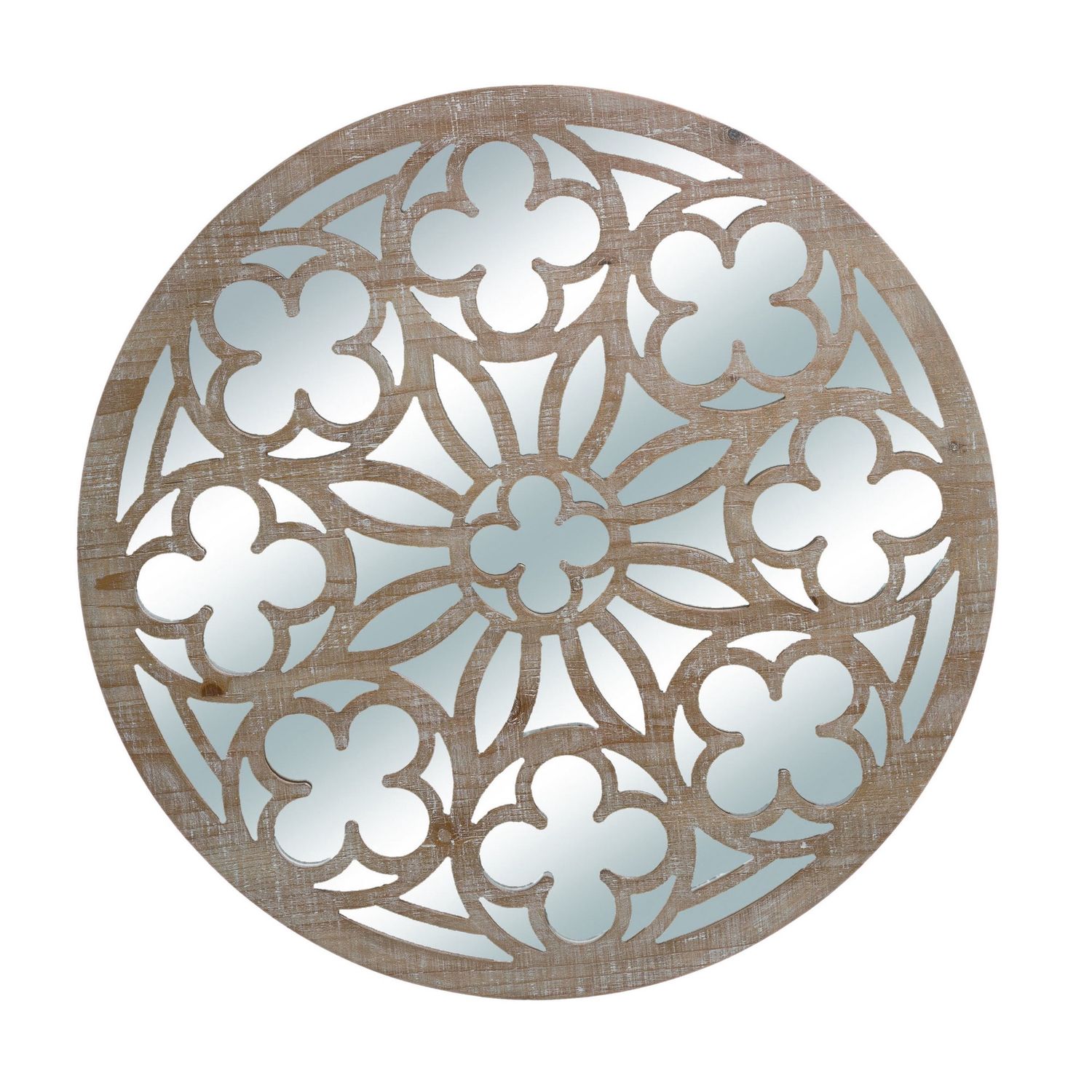 Round Wood Quatrefoil Mirror