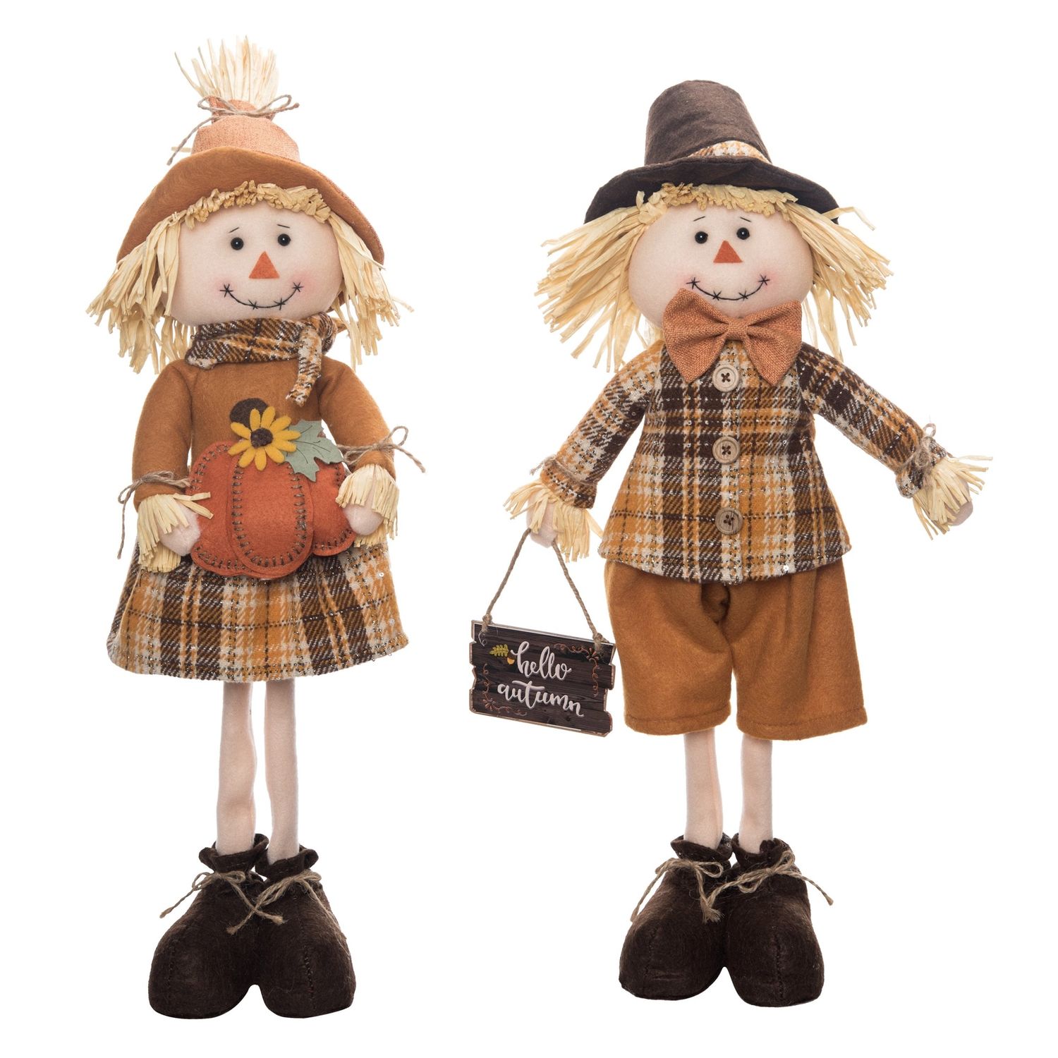 Plaid Standing Scarecrow - 2 Styles - Boy, Girl - Sold Individually