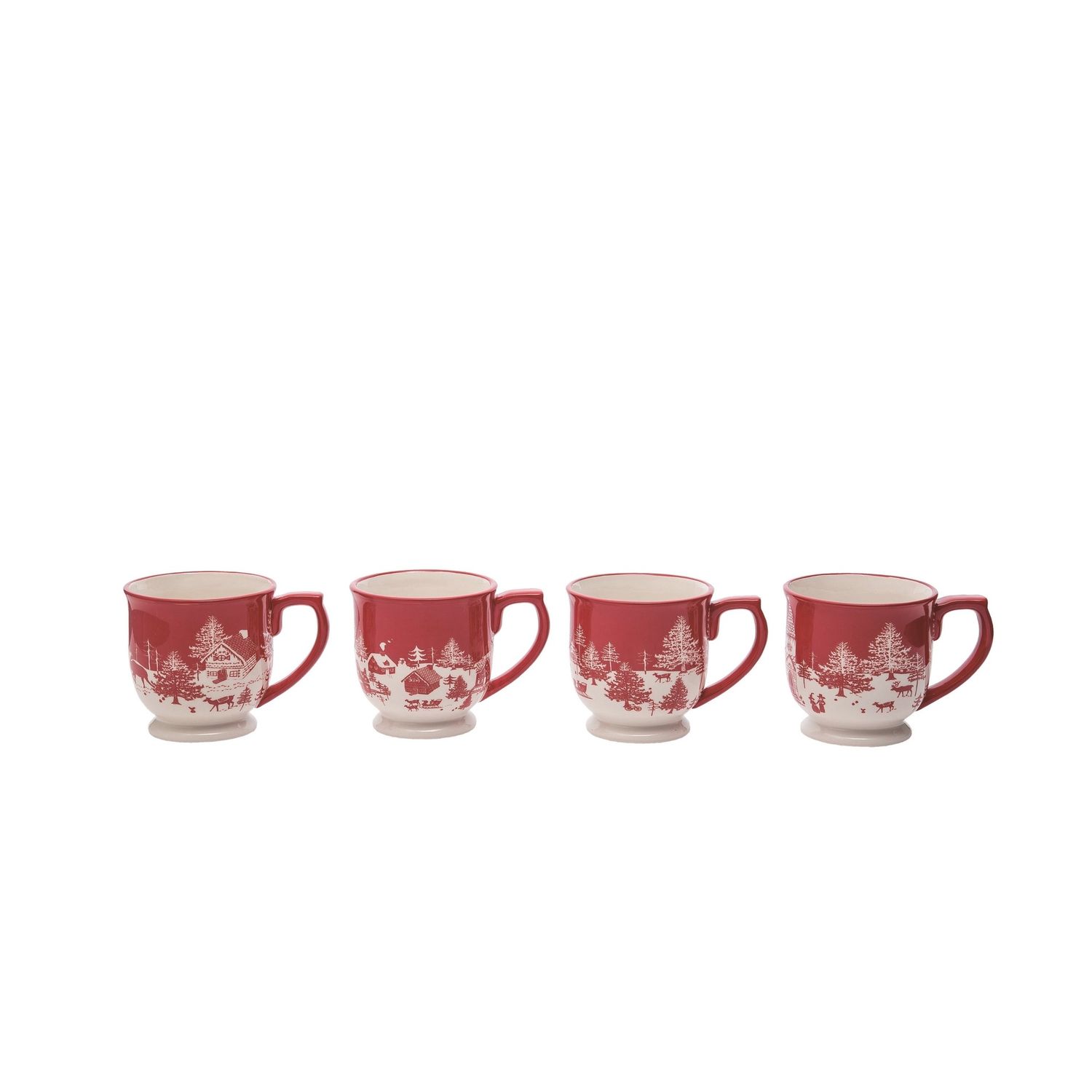 Toile Mug Winter Scene - 4 Styles - Red - Sold Individually