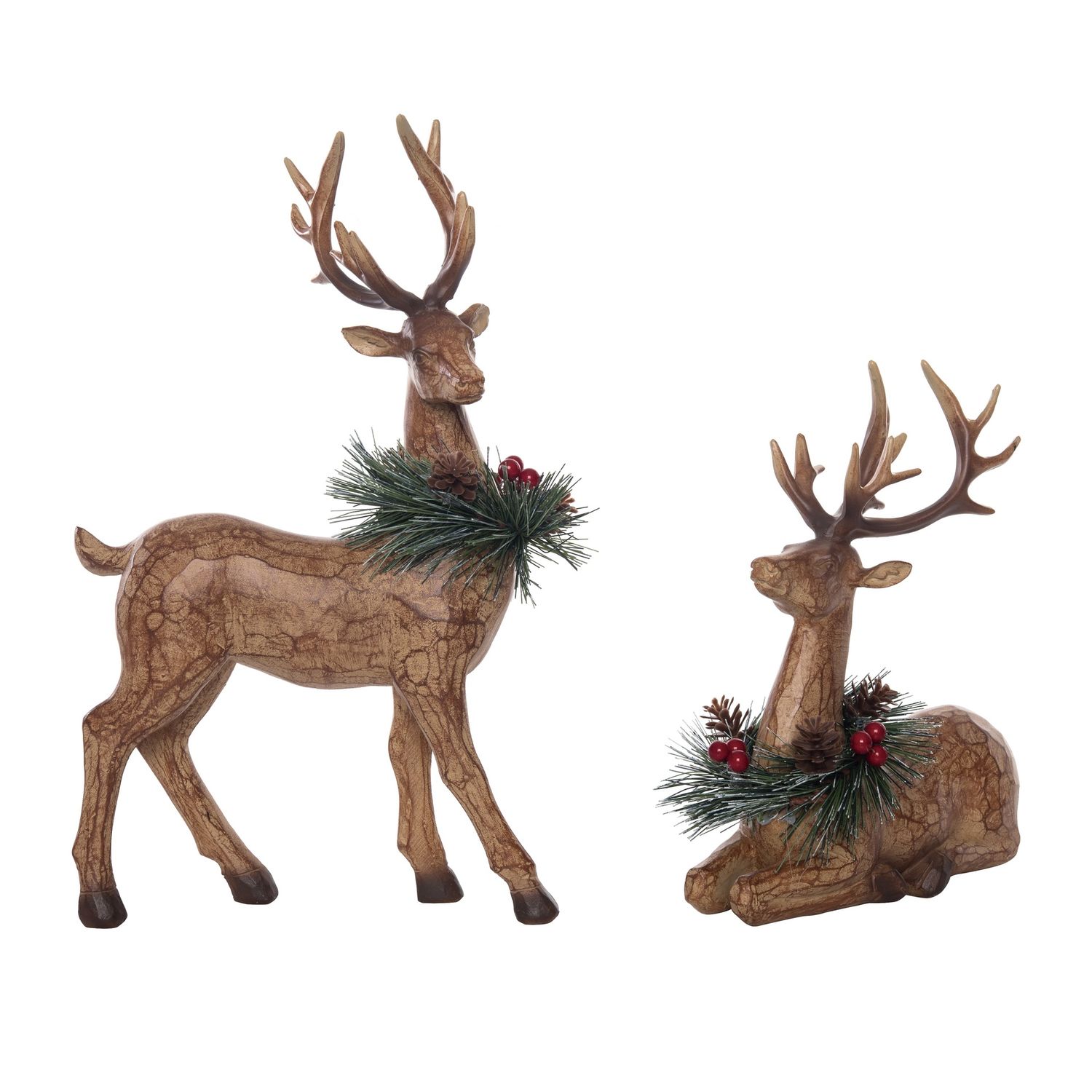 Carved Reindeer With Wreath - 2 Styles - Sold Individually