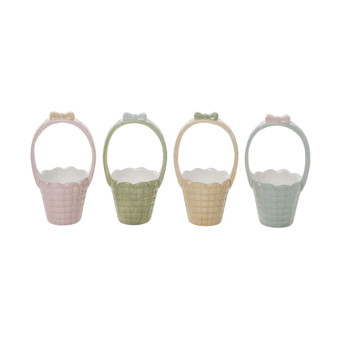 Ceramic Woven Easter Basket - 4 Styles - Pink, Green, Yellow, Teal - Sold Individually
