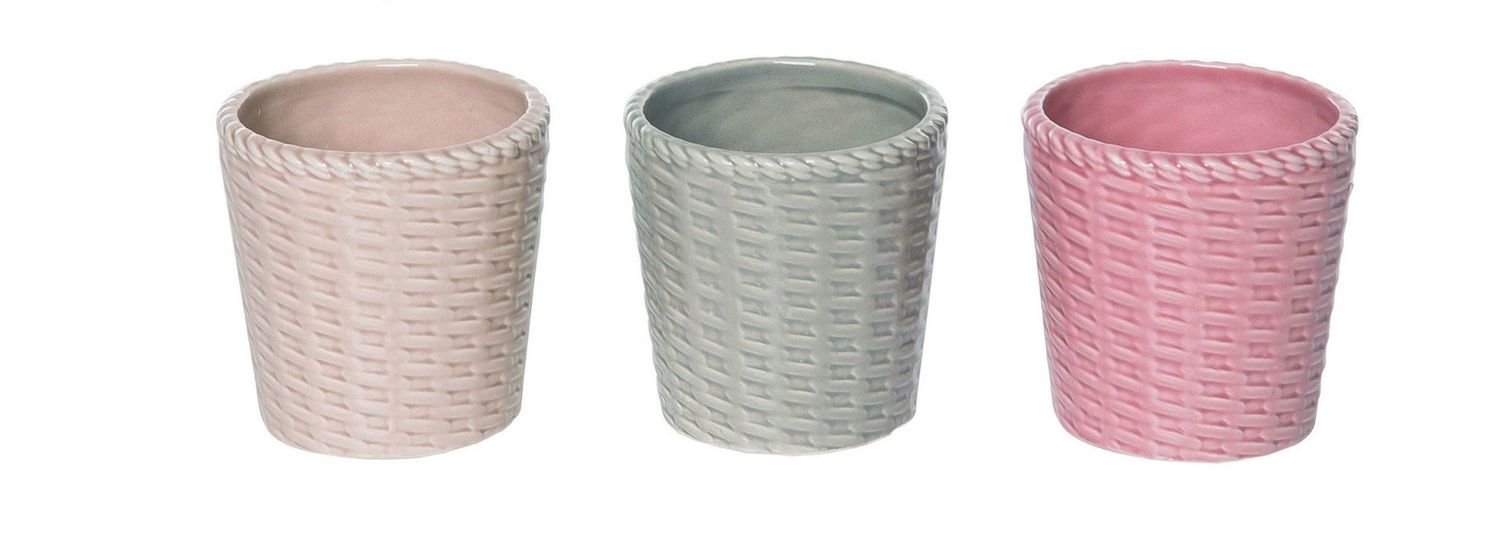 Ceramic Woven Planter - 3 Styles - Yellow, Green, Pink - Sold Individually