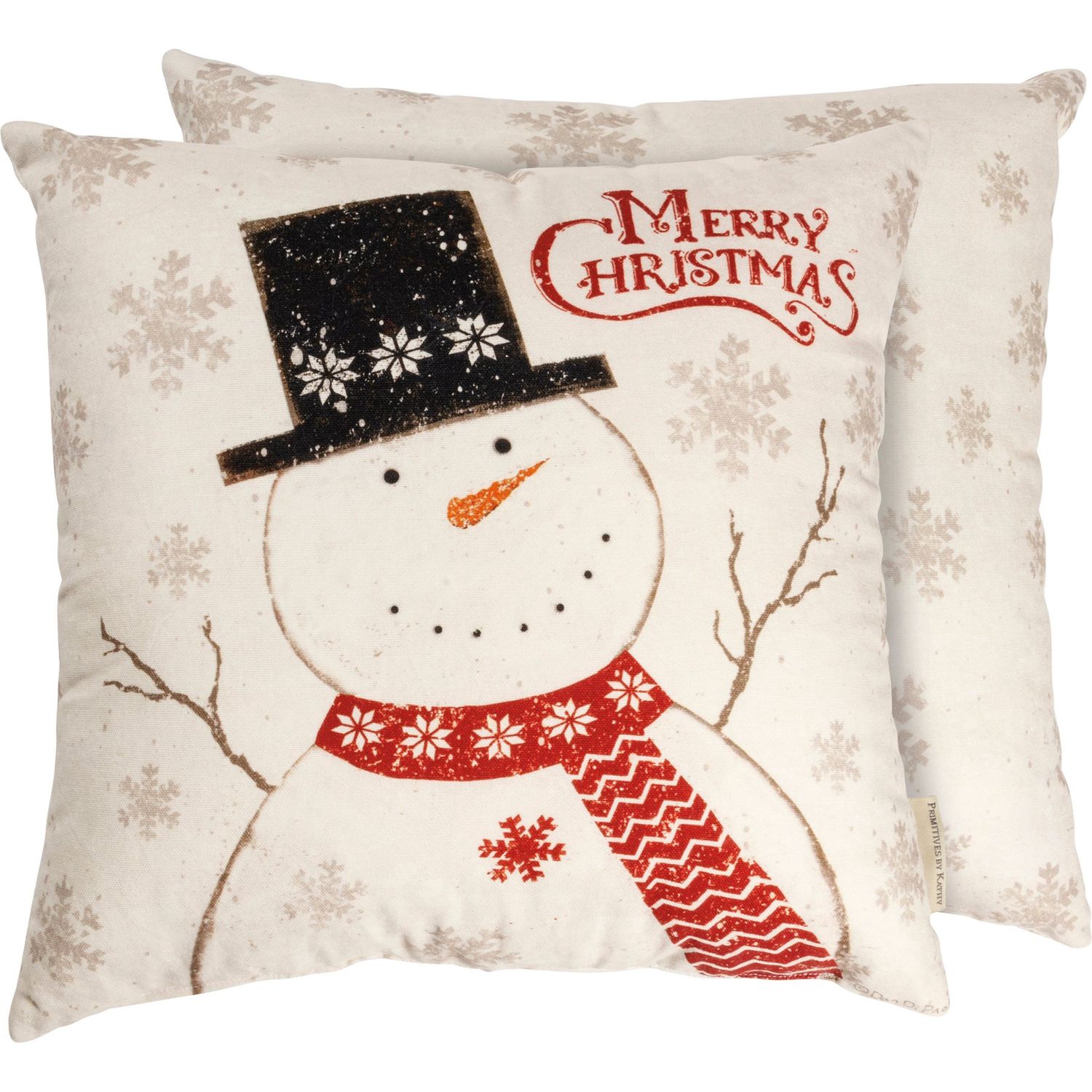 Merry Christmas Snowman Pillow - 16" X 16"