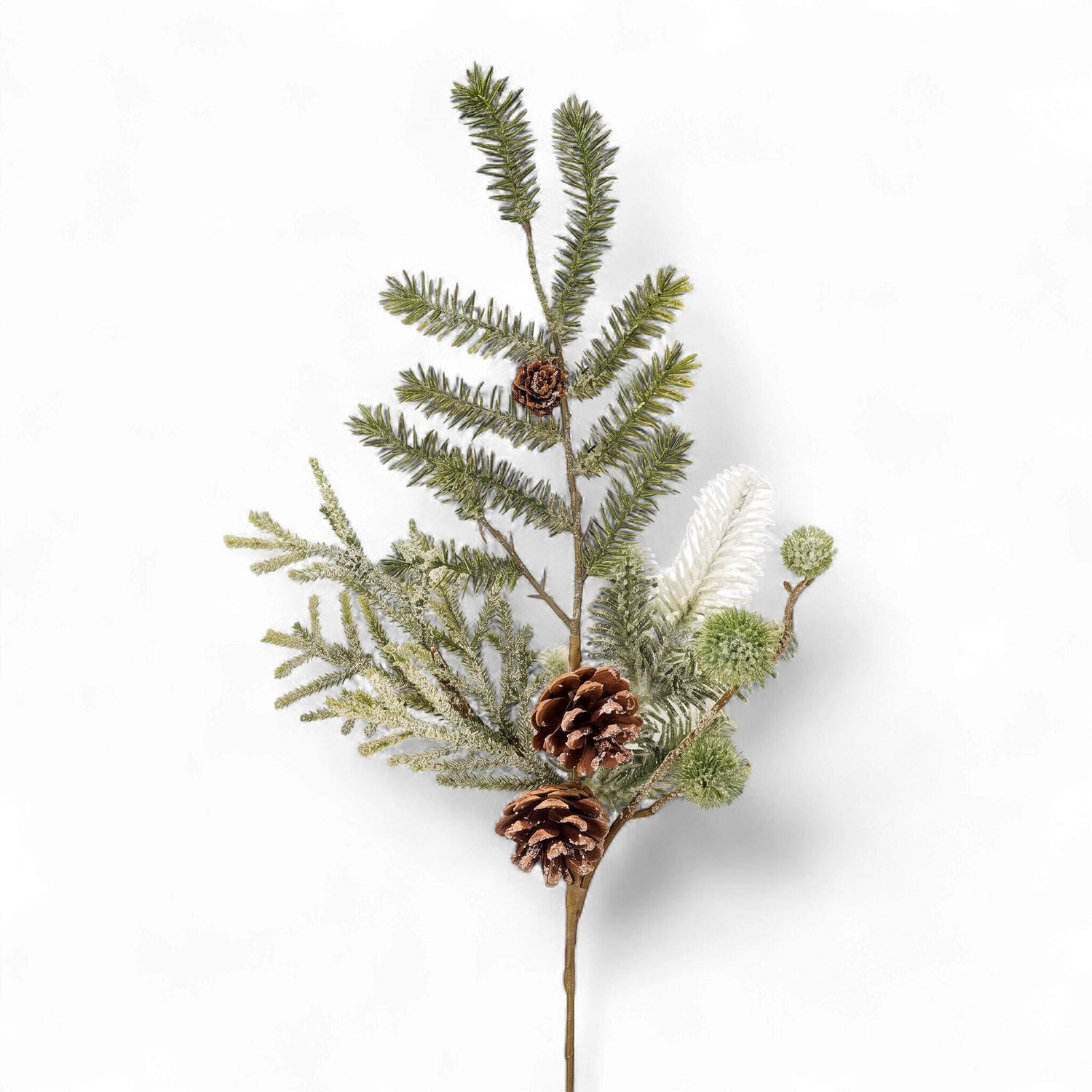 Glittered Mixed Evergreen Pick - Green Natural