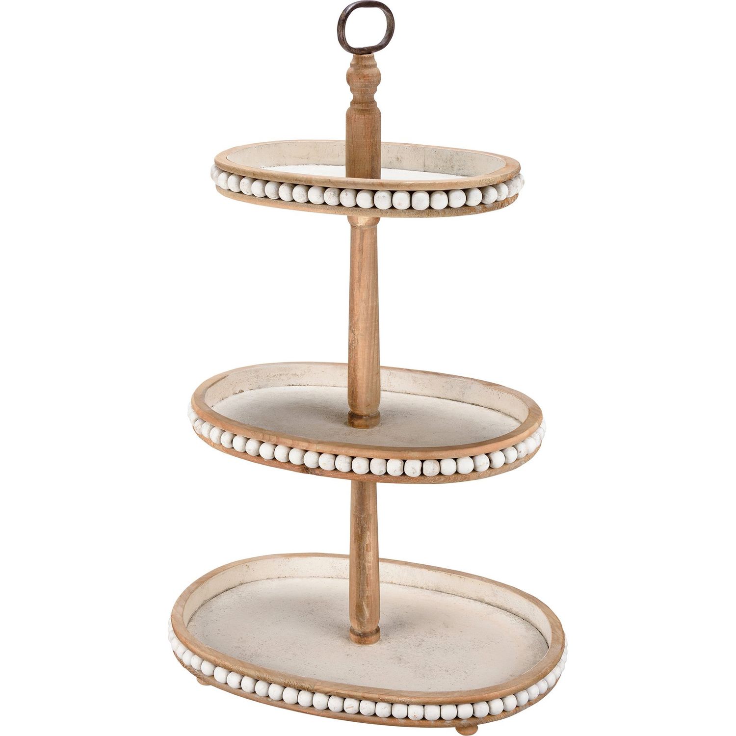 Wooden Oval 3 Tiered Tray - White Trim