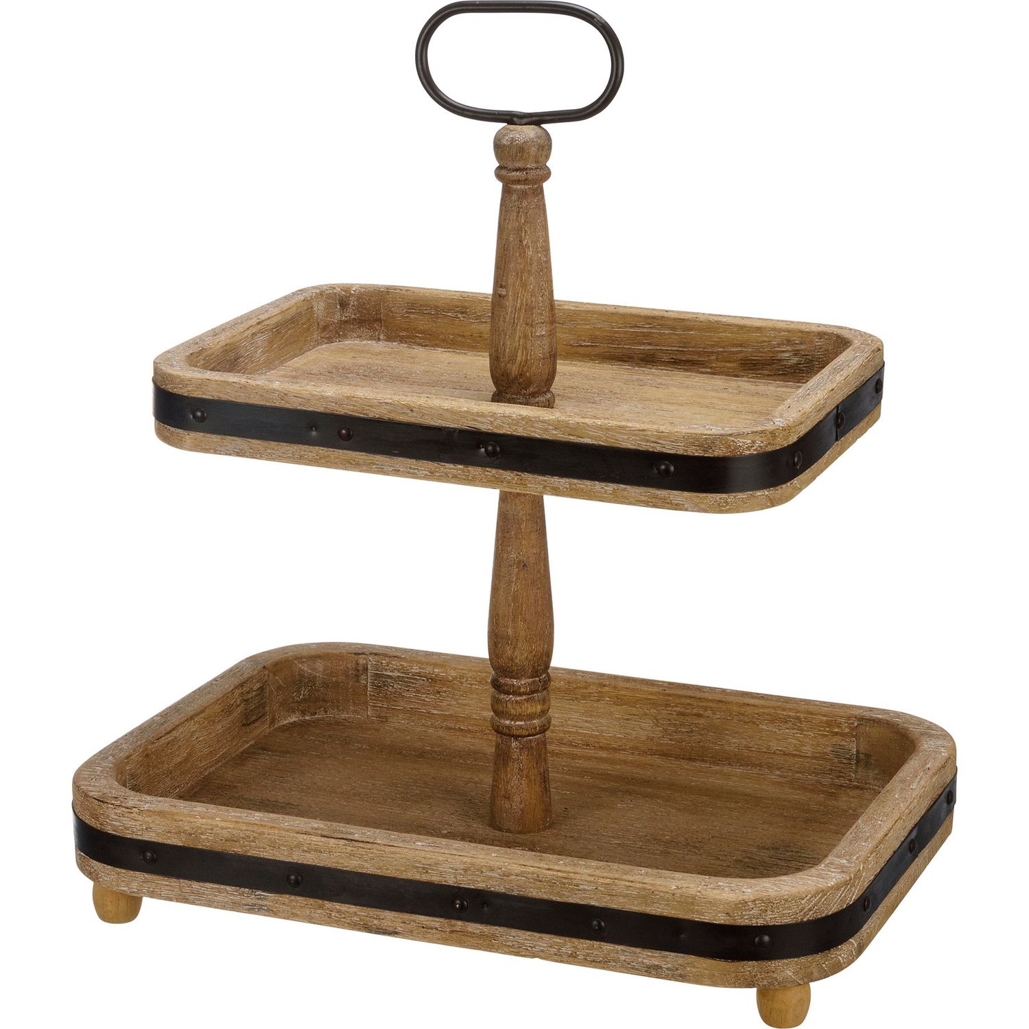Wooden Rectangular Two Tiered Tray