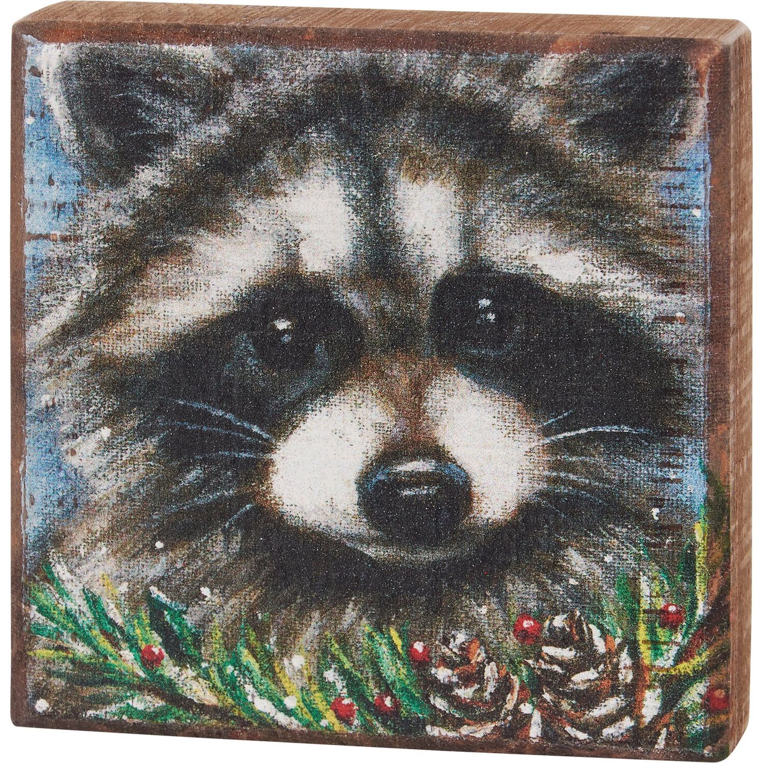 Block Sign - Christmas Raccoon