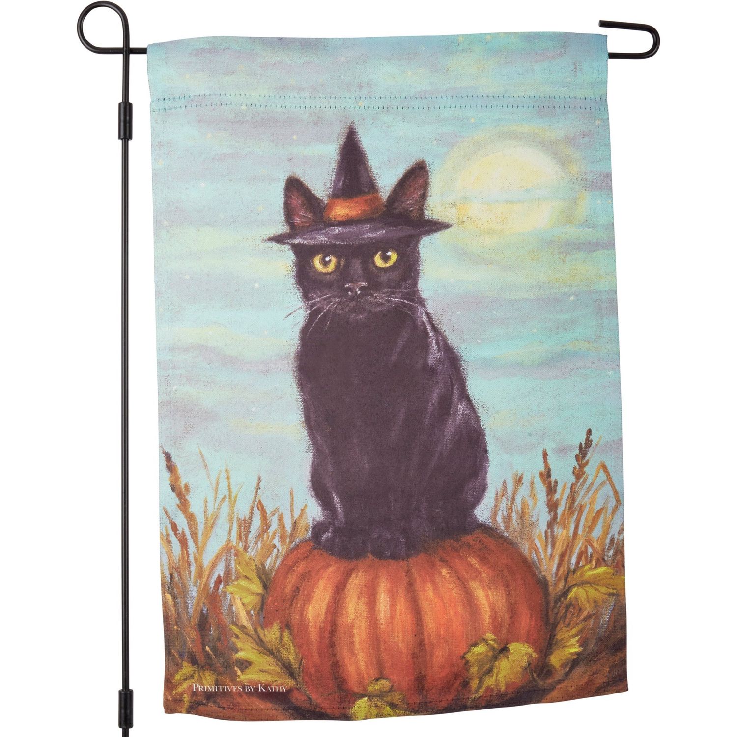 Black Cat On A Pumpkin - Garden Flag