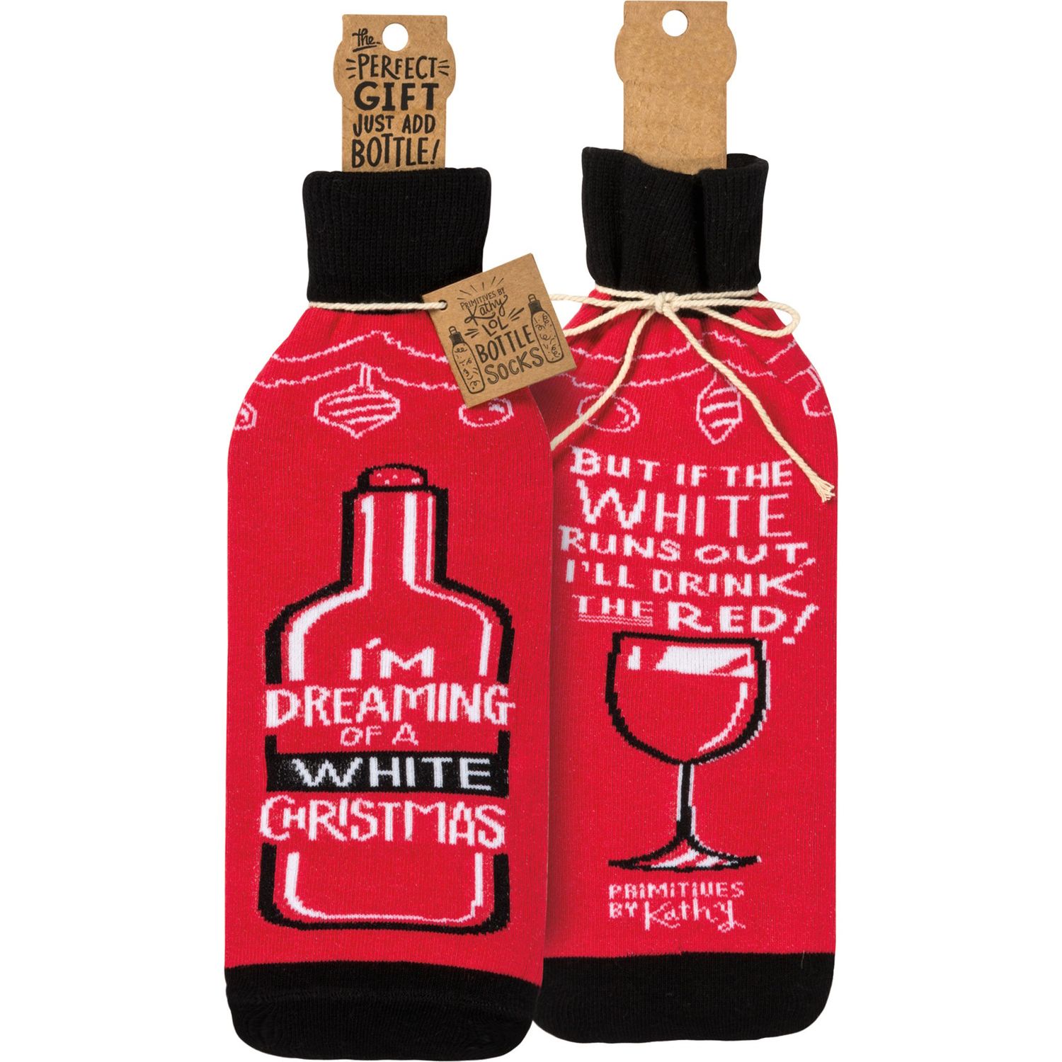 Bottle Sock - White Christmas I'Ll Drink Red
