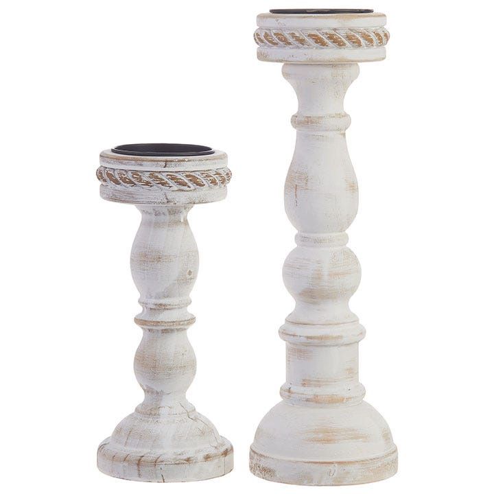 Whitewashed Twist Edge Candle Holder - Large